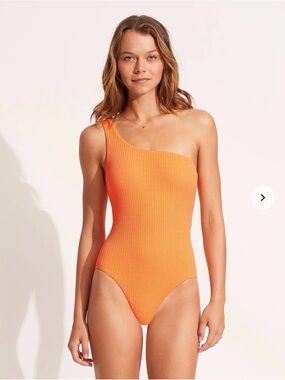 Seafolly Australia One-Shoulder Textured One-Piece Swimsuit in Bright Orange